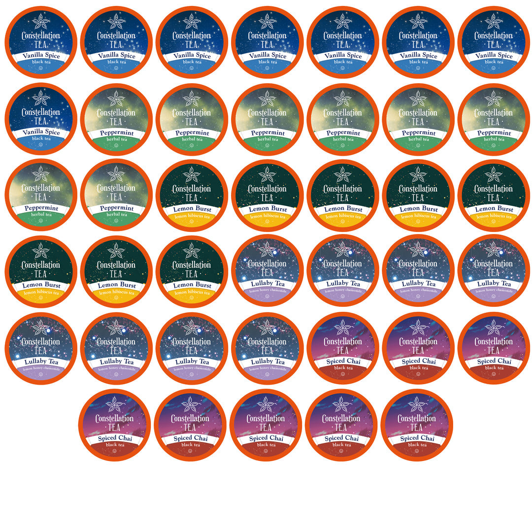 Constellation Teas Single Serve Tea Variety Pack - 40 Count | Herbal, Black & Green Tea Blends for Home, Office & Travel