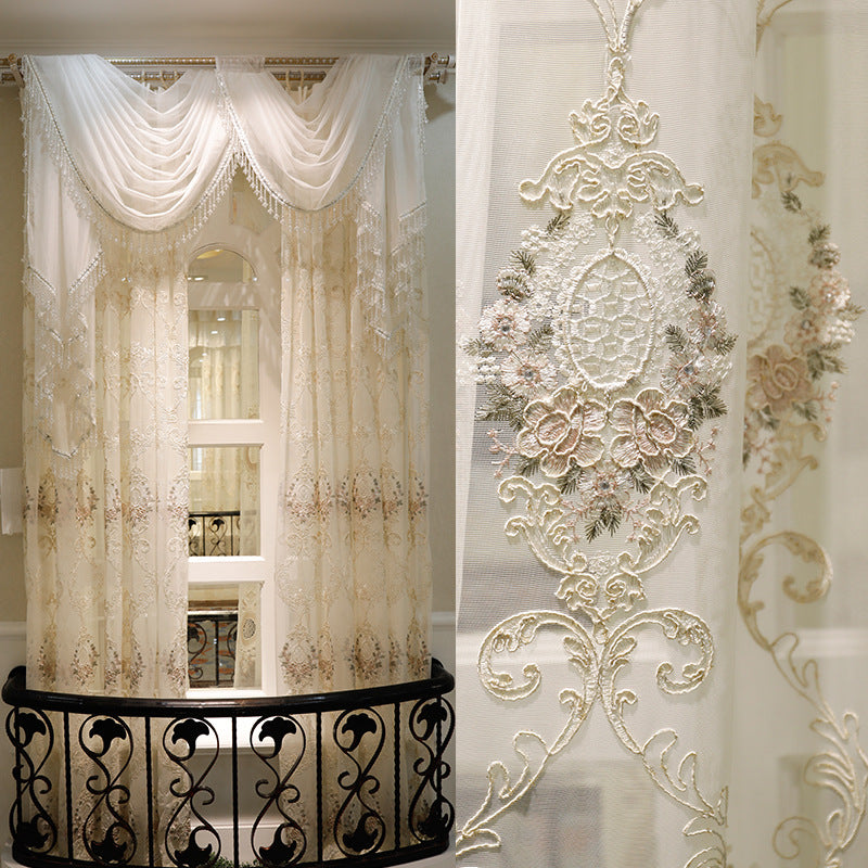 Annapolis Elegant Floral Embroidered Sheer Curtain - Pearl White | Light Filtering Window Treatment for Living Room & Bedroom