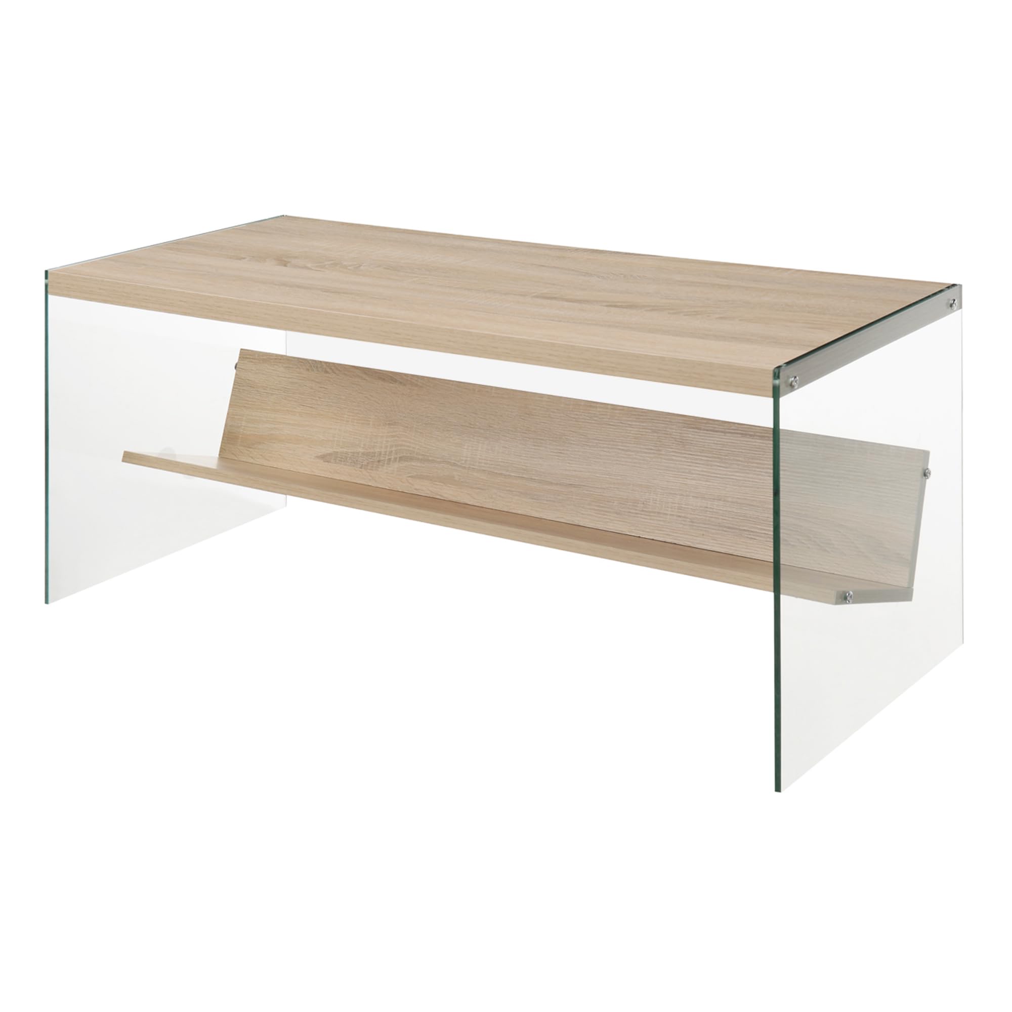 Modern Glass Coffee Table with Storage Shelf - Contemporary Weathered White Design for Living Room & Family Room | Stylish & Functional Home Decor for Small Spaces