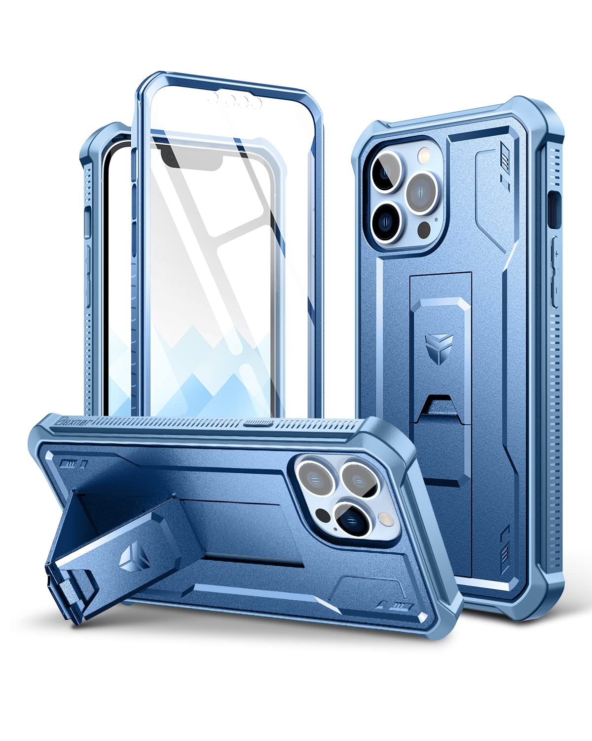 Dexnor Heavy Duty Military Grade Shockproof Case for iPhone 13 Pro Max 6.7 Inch (2021) - Built-in Screen Protector & Kickstand | Protective Cover for Sierra Blue | Perfect for Outdoor Activities, Travel & Daily Use