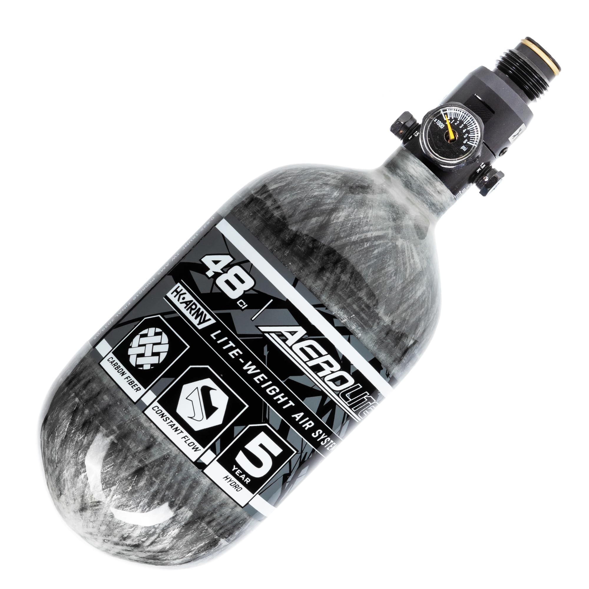 HK Army Aerolite Carbon Fiber HPA Paintball Tank Air System - 48ci/4500psi - Lightweight High Pressure Air Tank for Paintball & Airsoft Games, Outdoor Sports & Tactical Training