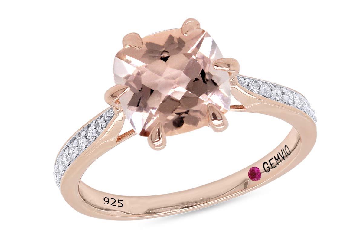 1.50 Cttw Cushion Cut Morganite & Diamond Solitaire Engagement Ring in 14k Gold Over Sterling Silver - GEMVIO Collection for Women, Anniversary, Wedding, Birthday Gift | Elegant Halo Design for Special Occasions
