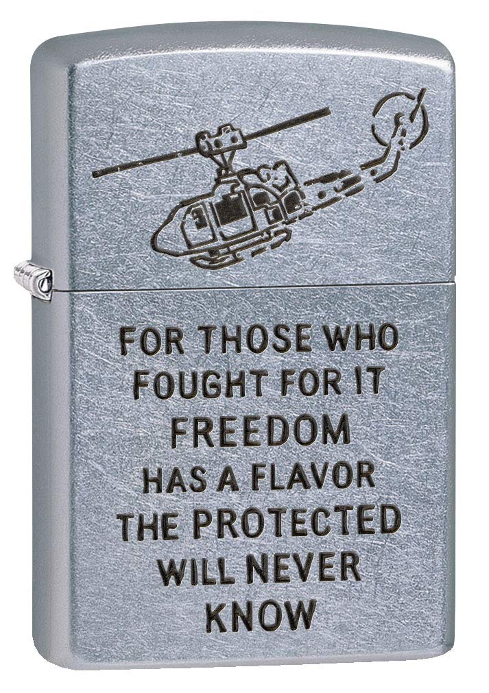 Zippo Lighter Vietnam Trench Art Freedom Street Chrome 80785 - Vintage Collectible Windproof Lighter for Outdoor Camping, Hiking & Everyday Carry (EDC)