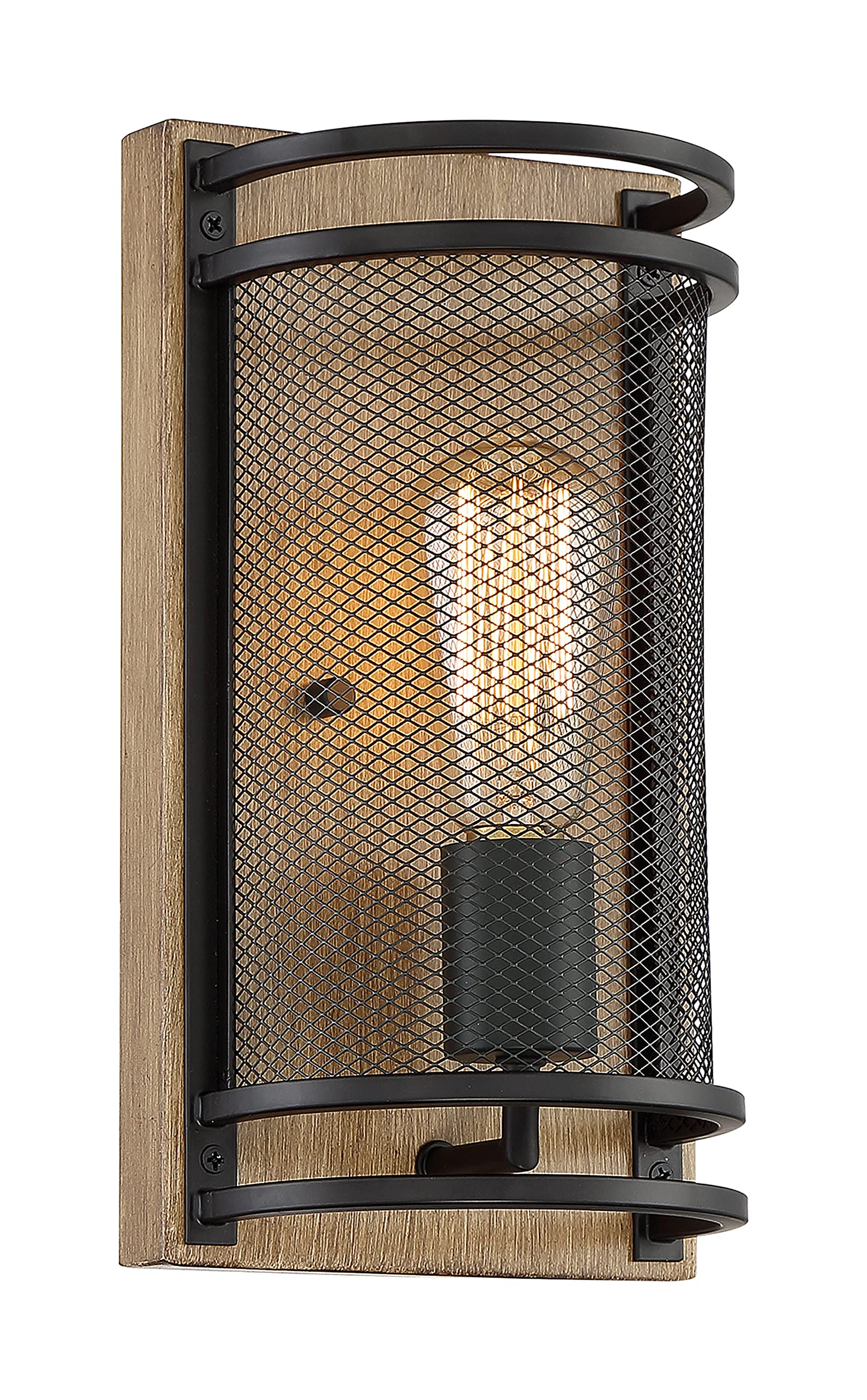 Nuvo 60/7261 Atelier 1 Light Wall Sconce - Black & Honey Wood Finish Modern Lighting Fixture for Bedroom, Living Room, or Hallway Decor