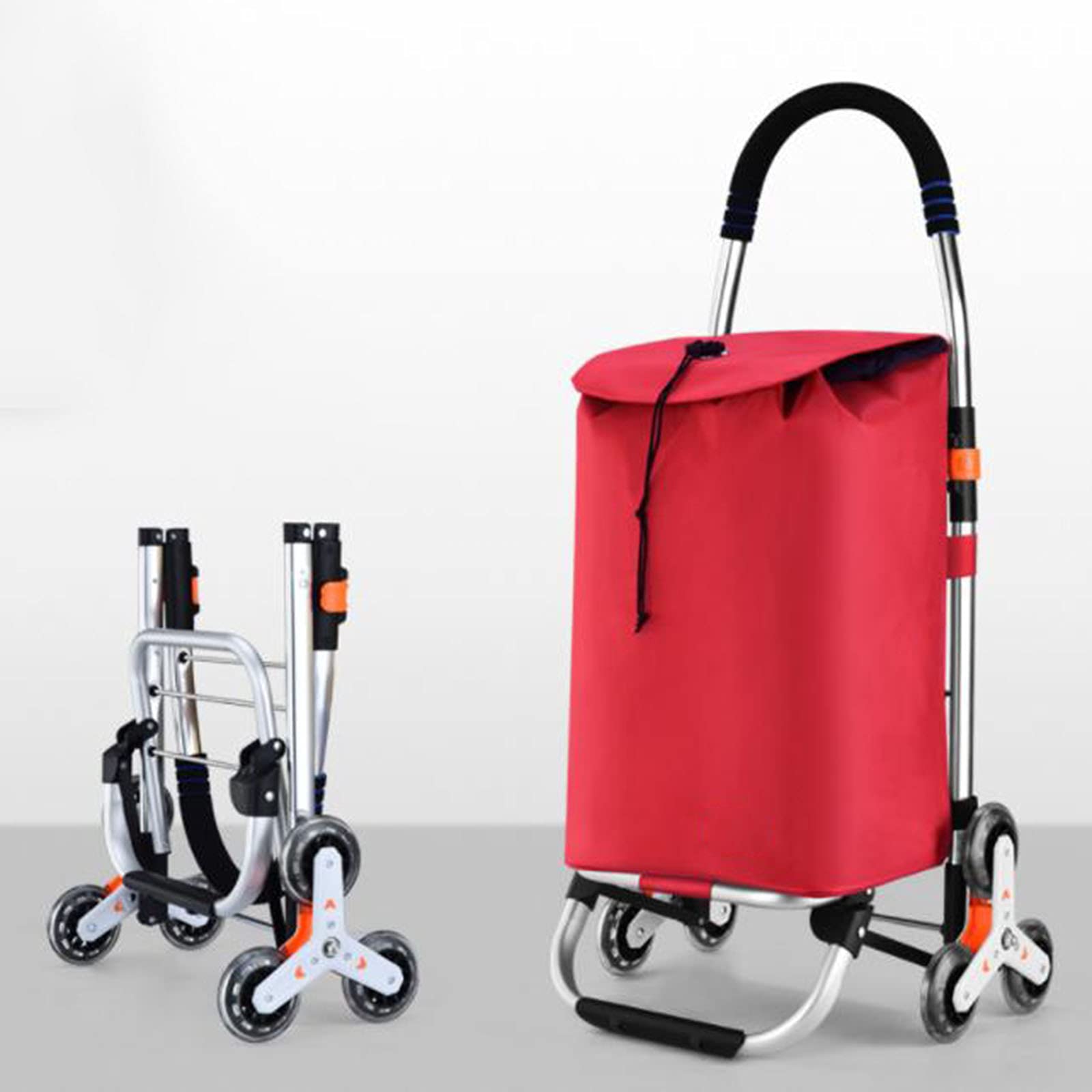 Foldable Shopping Cart with Wheels - Heavy Duty Collapsible Grocery Trolley Bag for Women - Reusable Shopping Basket for Groceries, Travel & Market (Red) | Perfect for Supermarket Trips, Picnics & Beach Outings