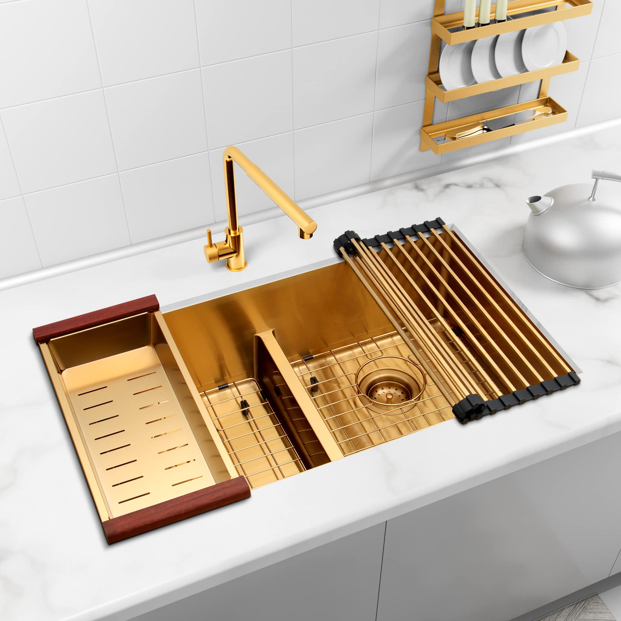 Premium 16 Gauge Stainless Steel Undermount Kitchen Sink - 50/50 Double Bowl Low-Divide Design (32