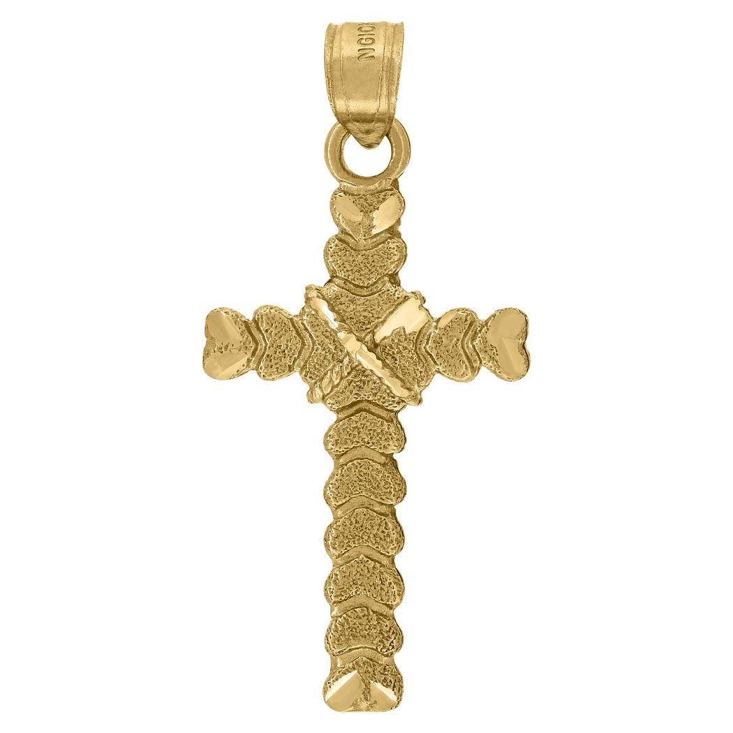 10K Yellow Gold Religious Cross Pendant Necklace for Women & Men - 33.2x15.80mm Unisex Christian Jewelry Gift - Perfect for Baptism, Confirmation & Daily Wear