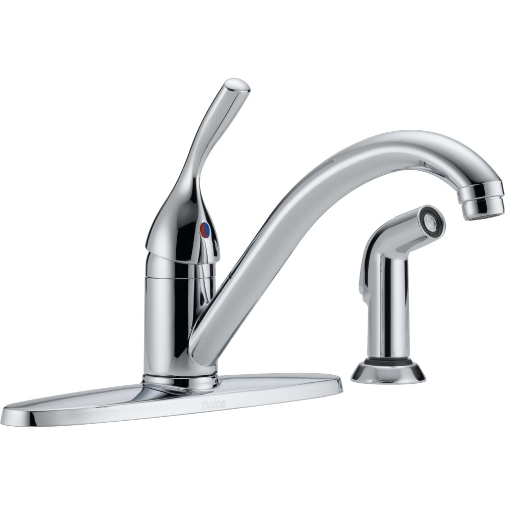 Delta Faucet Classic Single-Handle Kitchen Faucet with Side Sprayer - Chrome 3-Hole Kitchen Sink Faucet 400-DST for Modern and Traditional Kitchens