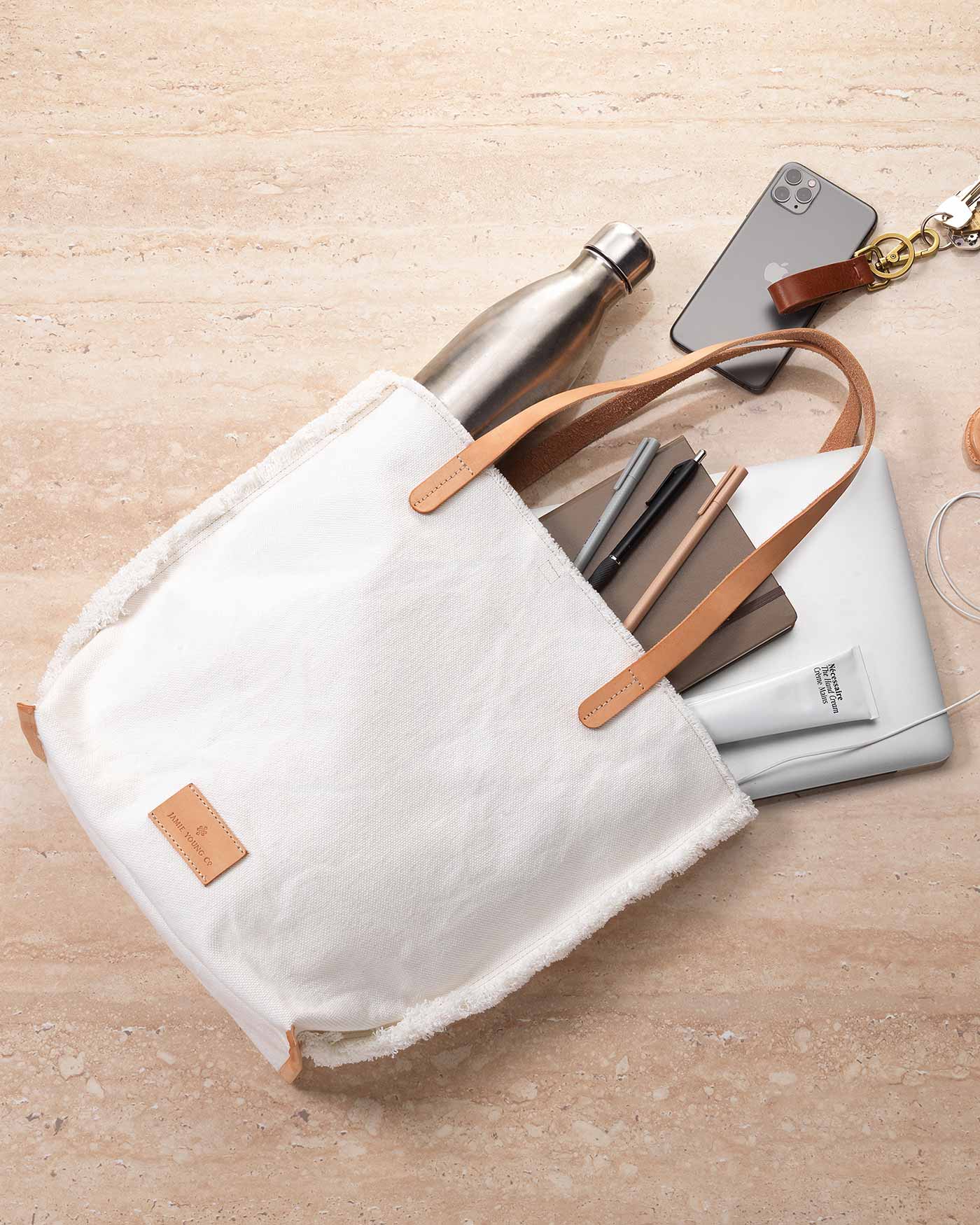 JYC White Canvas Tote Bag - Eco-Friendly Reusable Shopping Bag for Groceries, Beach, and Daily Use