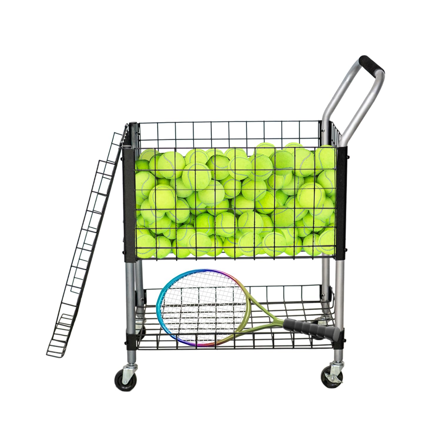 Lockable Wheel Heavy Duty Tennis Ball Cart - Portable Storage Basket & Pickup Hopper for Professional Court Training | Perfect for Tennis Coaches, Clubs & Travel