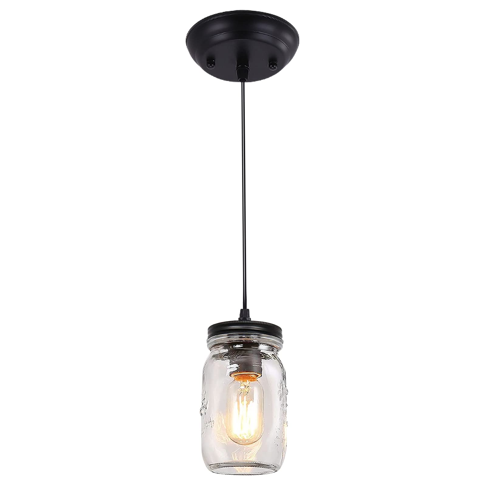 WTYUIO Mason Jar Pendant Light Fixture - 1 Light Flush Mount Ceiling Lamp, Modern Mini Farmhouse Lighting for Kitchen Island, Barn, Dining Room & Cafe - Rustic Industrial Decor for Home & Commercial Spaces