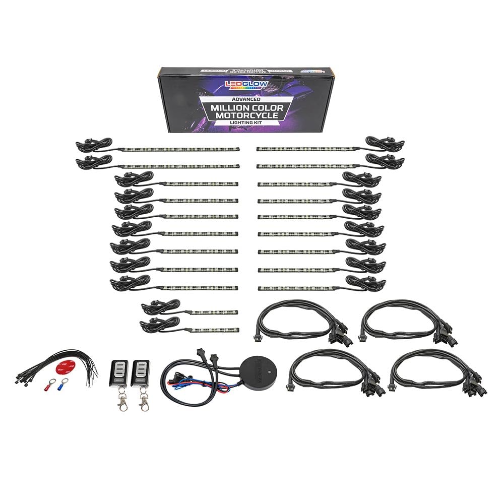 LEDGlow 20-Piece Bluetooth LED Motorcycle Light Kit - 16 Million Colors, Smartphone App Control, Dual Zone & Brake Light Effects, Waterproof - Perfect for Night Riding & Custom Bike Shows