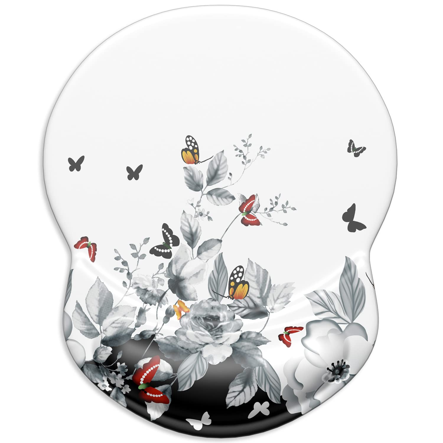 Ergonomic Mouse Pad with Wrist Support - Non-Slip PU Base Cute Floral Butterfly Design - Comfortable Desk Accessories for Women - Perfect for Office, Gaming & Home Computer Use