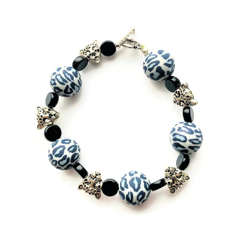 Leopard Head Bracelet for Women - Silver Plated Panther Beads Jewelry for Wild Animal Lovers | Perfect Gift for Her