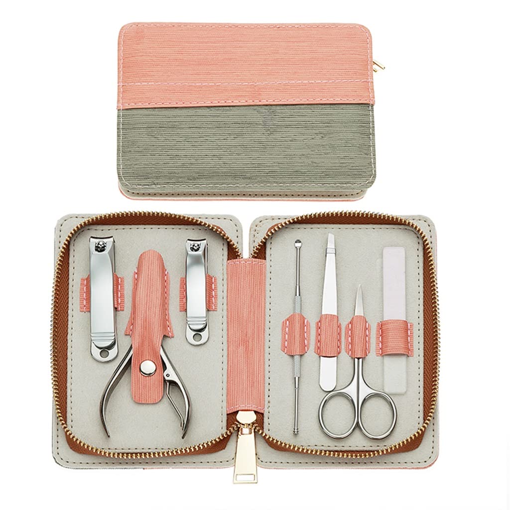 Professional 7-Piece Stainless Steel Manicure Set with Travel Case - Nail Clippers, Grooming & Nail Care Tools for Home, Salon & Travel (Pink)