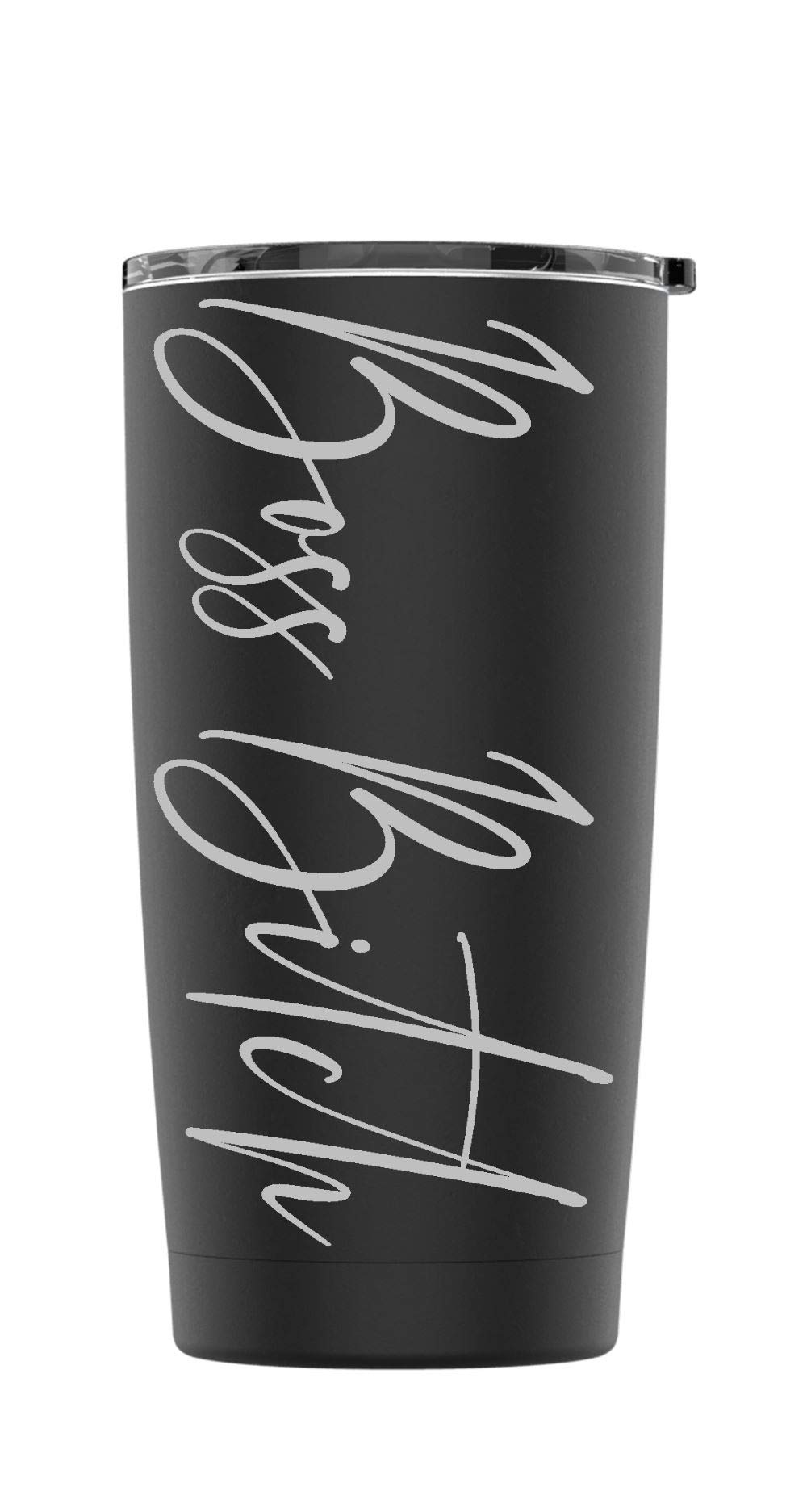 Stainless Steel 'Boss Bitch' Powder Coated Tumbler - 20oz Vacuum Insulated Coffee Mug with Splash Proof Lid & 2 Straws | Keeps Drinks Hot/Cold for Hours | Perfect for Travel, Camping, Office & Work Commutes (Black)