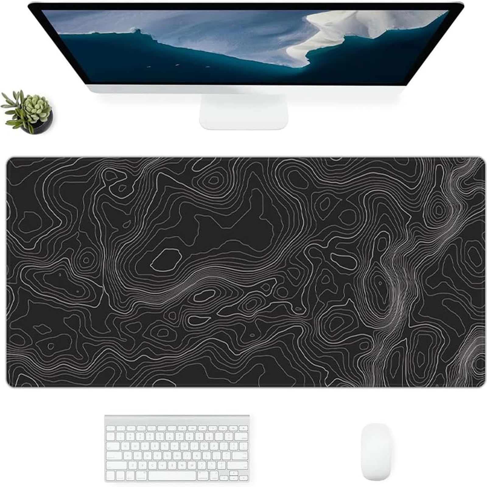 Keepcute Large Topographic Gaming Mouse Pad - Non-Slip Desk Mat with Contour Lines for PC, Keyboard & Mouse - 35.4 x 15.7 Inches - Perfect for Home Office, Work & Gaming Setup