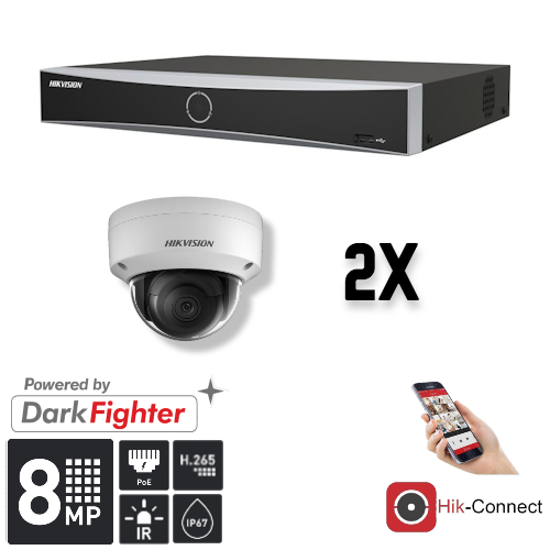2-Pack 8MP Dome Security Camera Set with Recorder & Cables - Indoor/Outdoor Surveillance for Home & Business Security