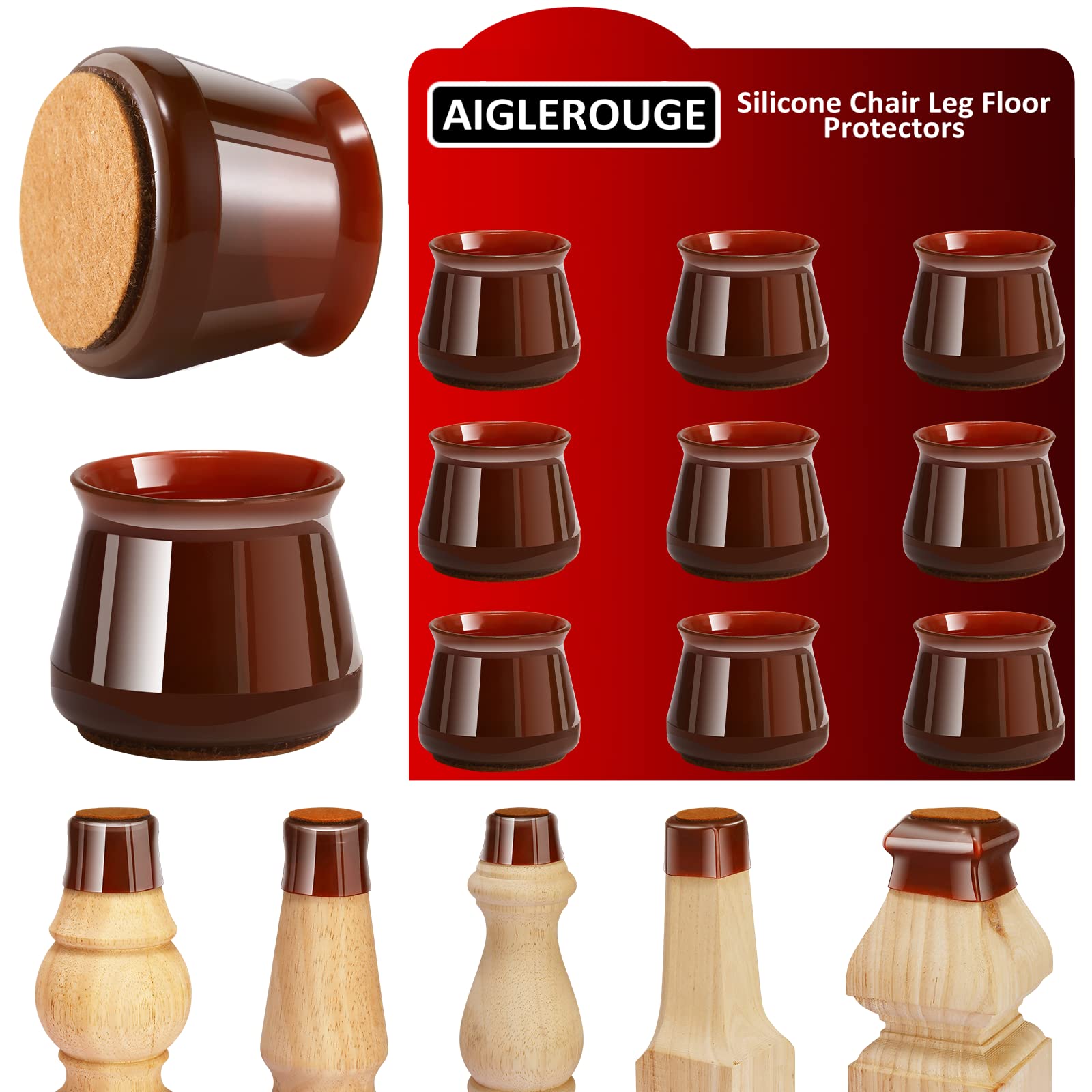 18-Piece Medium Brown Silicone Chair Leg Floor Protectors - Anti-Scratch & Noise-Reducing Stool Leg Caps for Hardwood Floors - Perfect for Dining Chairs, Office Furniture & Moving Tables