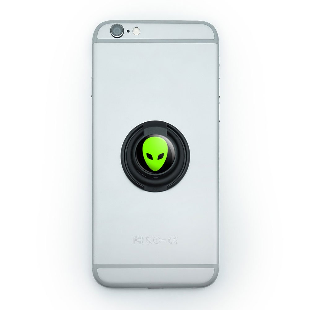 Alien Head Mobile Phone Ring Holder - Adjustable Grip Stand for Secure Space Exploration and Everyday Use