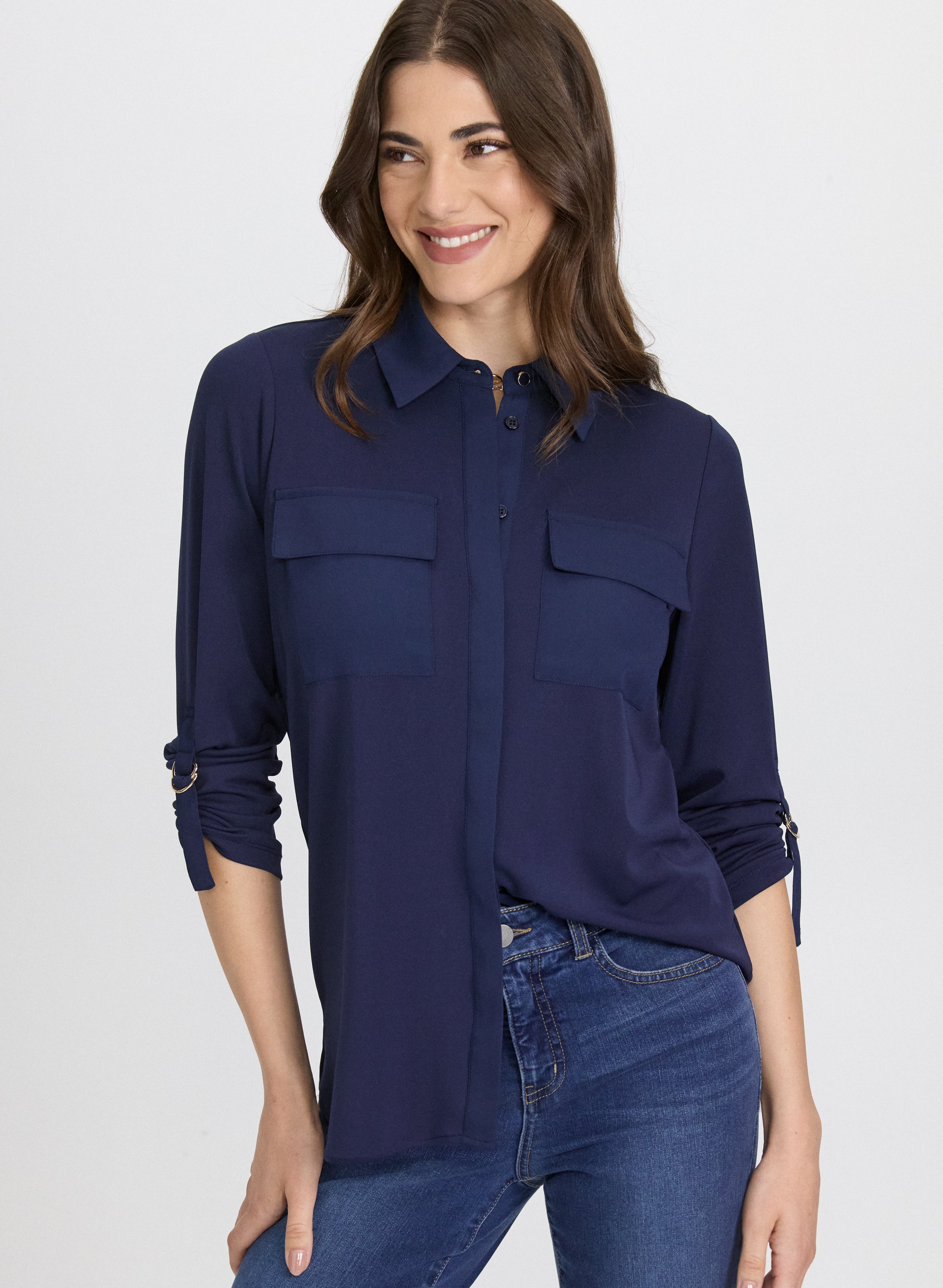 Women's Casual Button Down Jersey Top - Soft & Comfortable Short Sleeve Shirt for Everyday Wear, Work & Outings