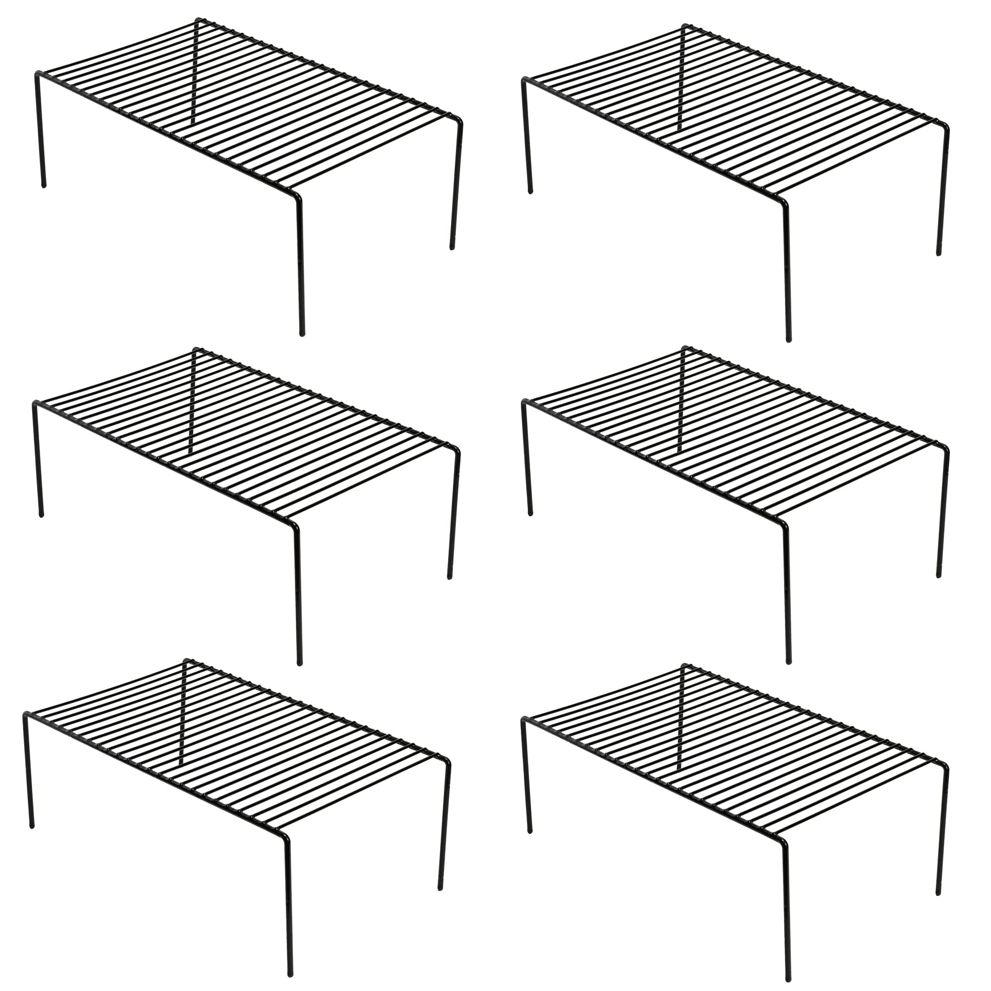 iPEGTOP 6-Pack Large Kitchen Cabinet Organizers - 15.7 x 9.4 Inch Rustproof Steel Wire Shelves for Freezer, Fridge, Pantry & Countertop Storage - Perfect for Organizing Utensils, Spices & Food Containers (Black)