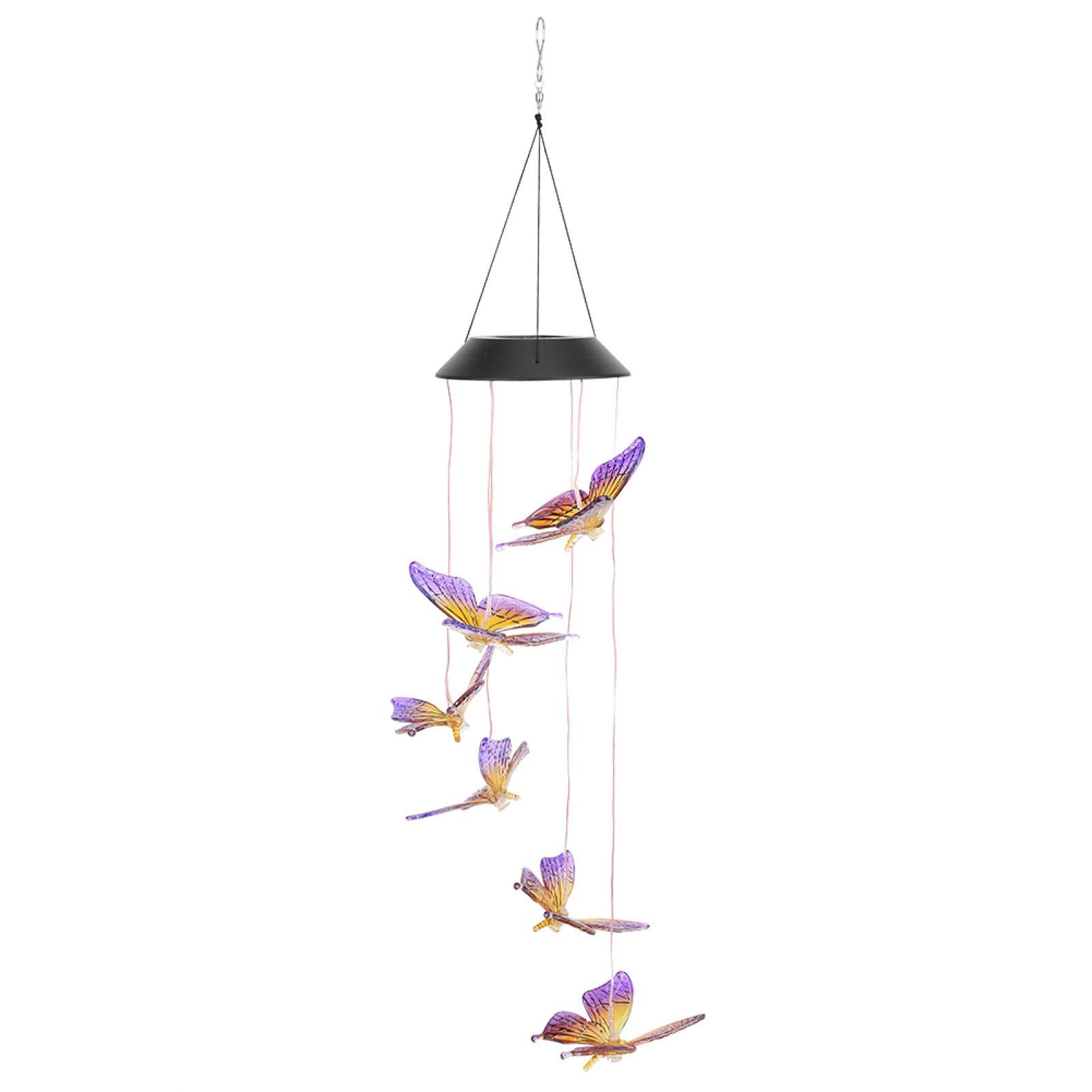 KIKYO Solar Powered LED Wind Chime Lights - Waterproof Outdoor Decorative Lighting for Garden, Yard, Deck & Indoor Decor (Purple & Yellow Painting) | Perfect for Patio, Pathway & Landscape Lighting at Night