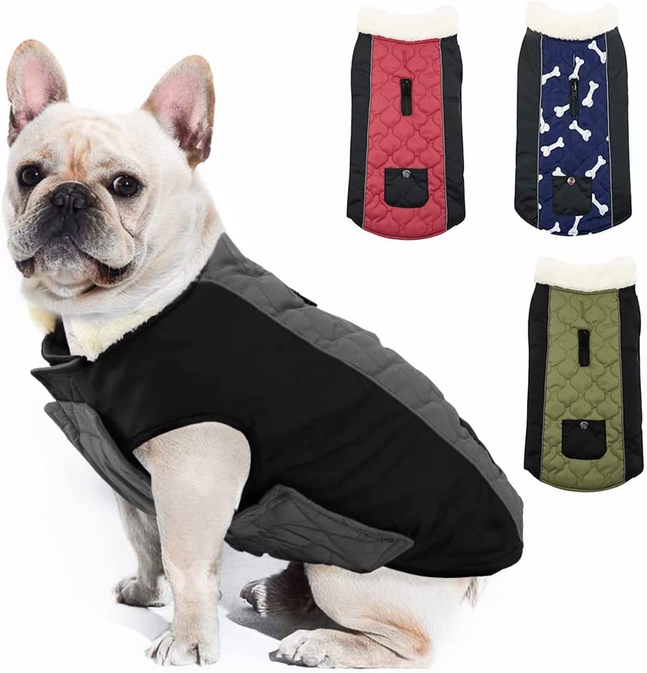 Reflective Reversible Winter Dog Coat - Warm Cozy Zipper Vest with Leash Hole for Small Dogs | Cold Weather Protection for Outdoor Walks & Adventures