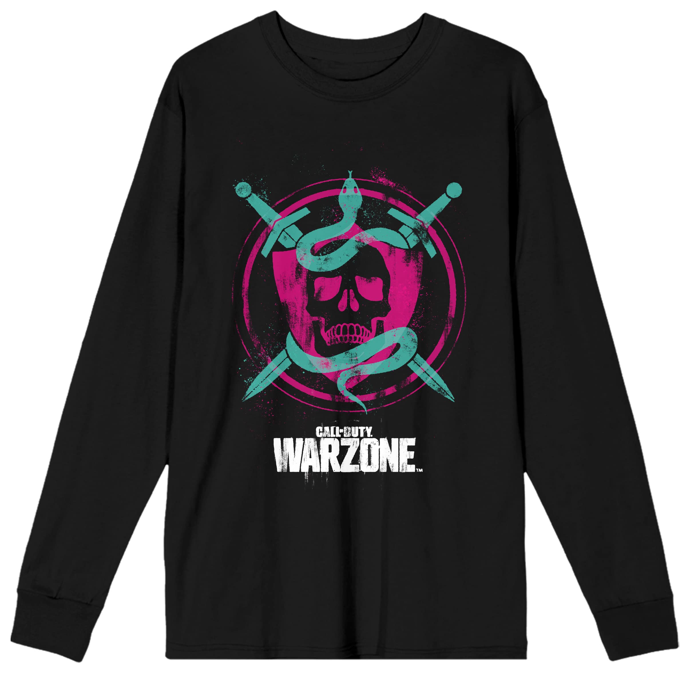 Call of Duty Warzone Shield Skull Snake Swords Men's Black Long Sleeve T-Shirt | Gaming Merchandise for Fans | Perfect for Cosplay, Gaming Events & Casual Wear