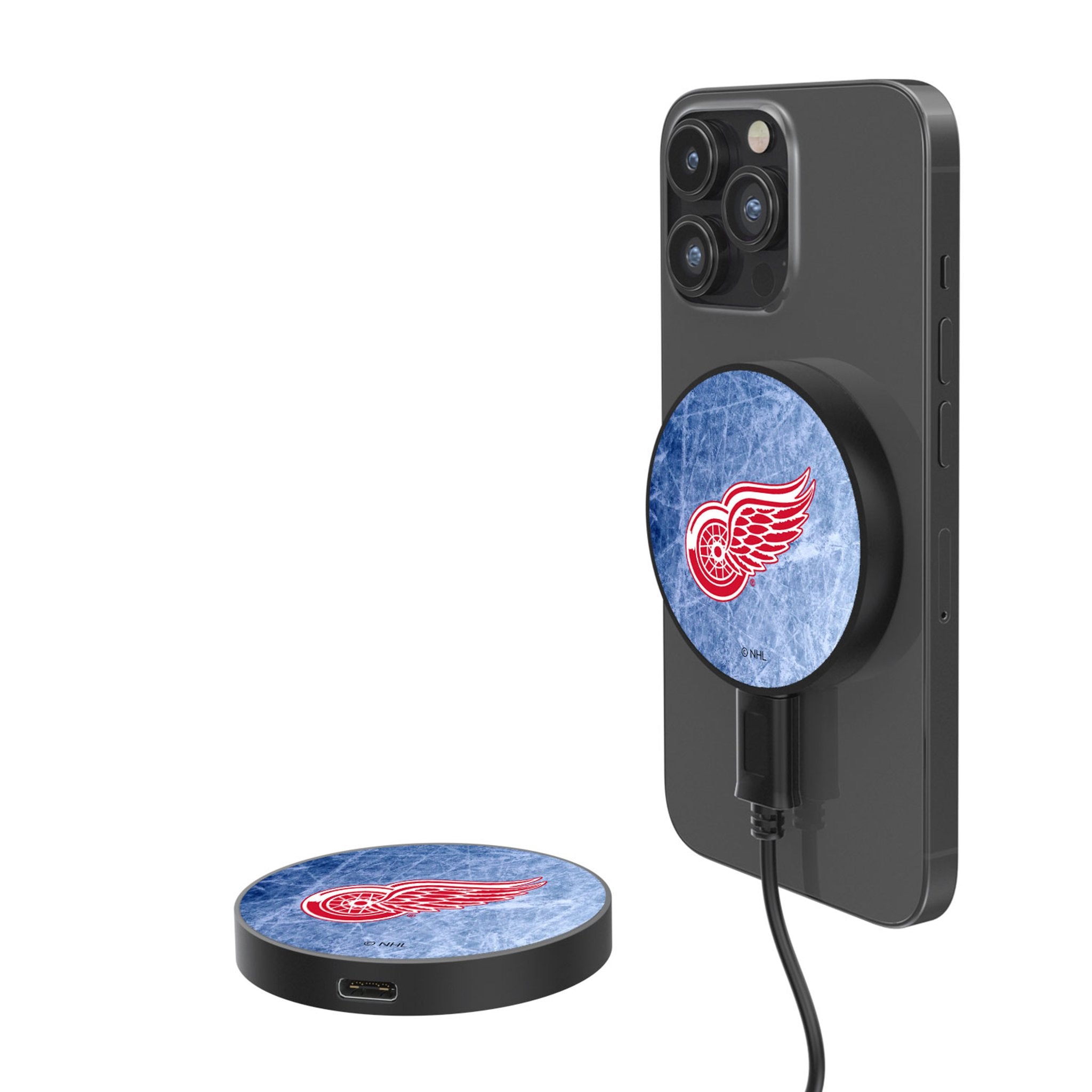 Detroit Red Wings 15W Wireless Magnetic Charger - Fast Qi Charging for iPhone, Samsung, AirPods - Perfect for Home, Office, and Car Use