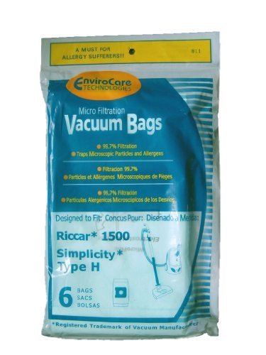 Riccar 18 Simplicity Type H Vacuum Bags - Compatible with Canister Vacuum Cleaners Models S13L, S14CL, S18, S24, S30, S36, S38 (Pack of 1500) - Perfect for Home Cleaning, Pet Hair Removal & Allergen Reduction