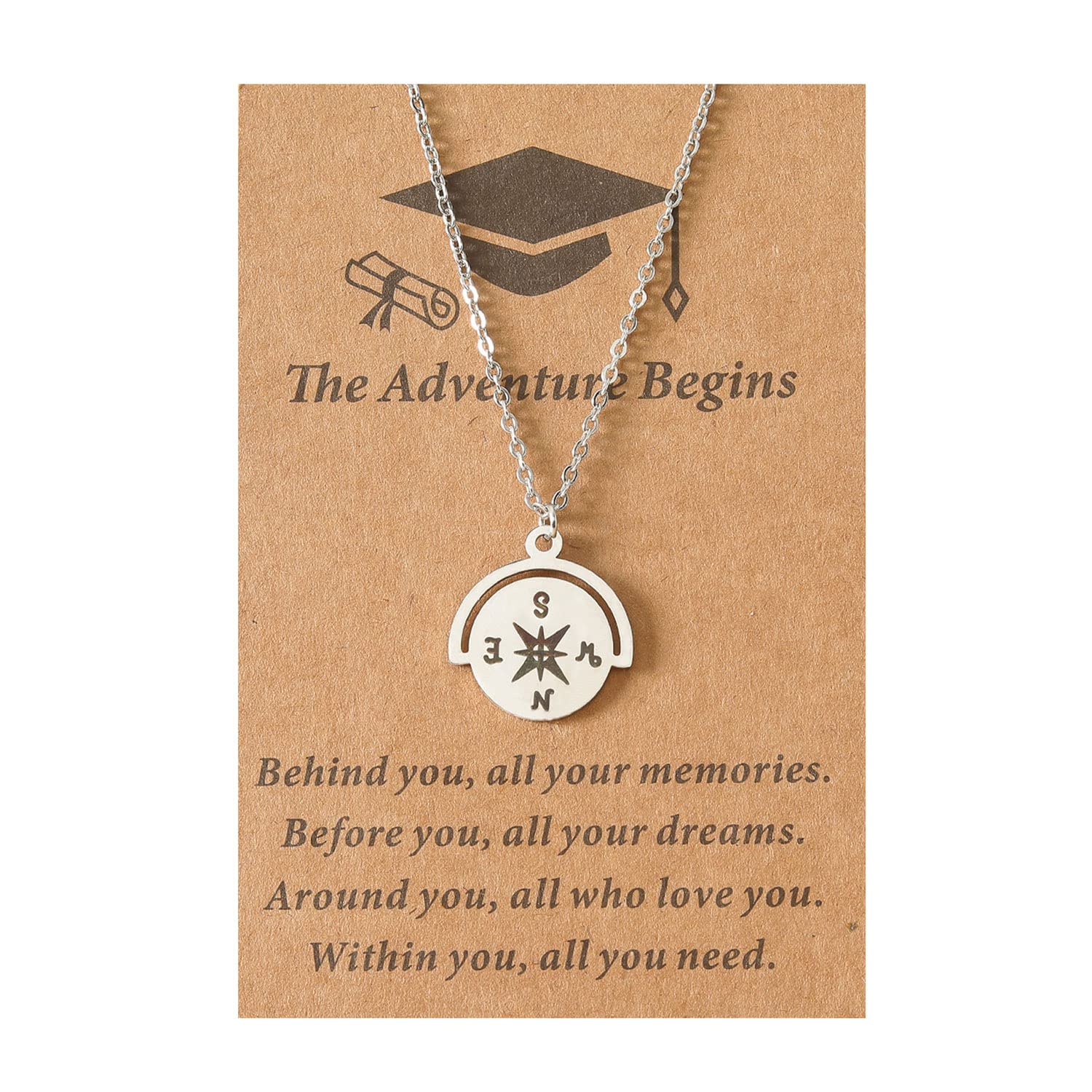 2024 Silver Compass Choker Necklace - Dainty Graduation Gift for Women, Cute Small Jewelry for Best Friends | Perfect for College Grads, Birthday Presents & Special Occasions