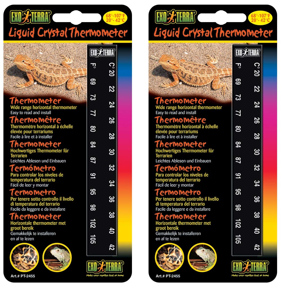 Exo Terra 2-Pack Digital LCD Terrarium Thermometer for Reptiles, Amphibians & Small Pets - Accurate Temperature Monitoring for Vivariums & Terrariums