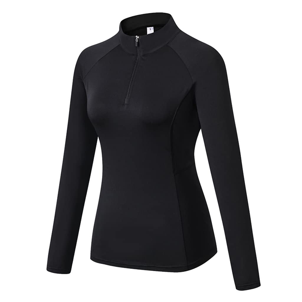 EKDSPW Women's Long Sleeve High Neck Workout Top - Quick Dry Yoga Shirt for Running & Fitness - Plus Size 2XL Black - Perfect for Gym, Yoga & Outdoor Activities