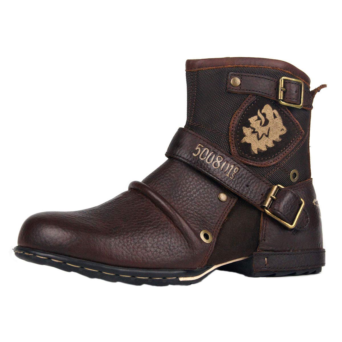 OSSTONE Men's Fashion Leather Chukka Boots - Retro Style Motorcycle Boots with Zipper, Casual Shoes OS-5008-1-DA1B1 | Perfect for Riding, Daily Wear & Outdoor Activities