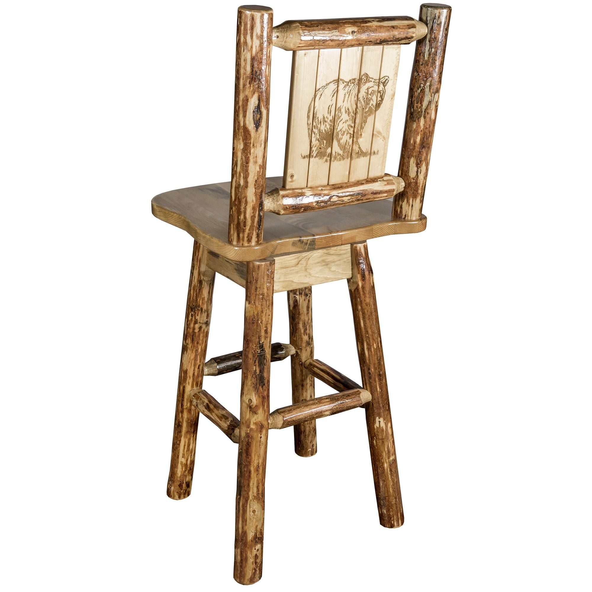 Glacier Country Counter Height Bar Stool with Back & Swivel - Laser Engraved Wooden Design for Kitchen Island, Breakfast Nook & Home Bar Decor