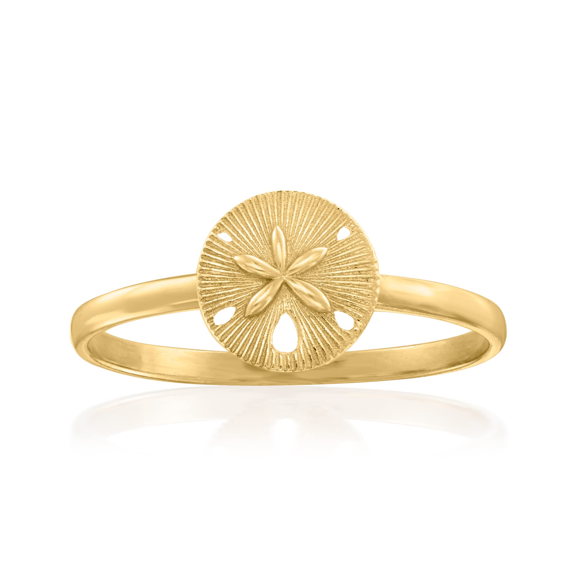 10kt Yellow Gold Sand Dollar Seashell Ring - Dainty Beach Jewelry for Women, Perfect for Vacation, Wedding & Everyday Wear
