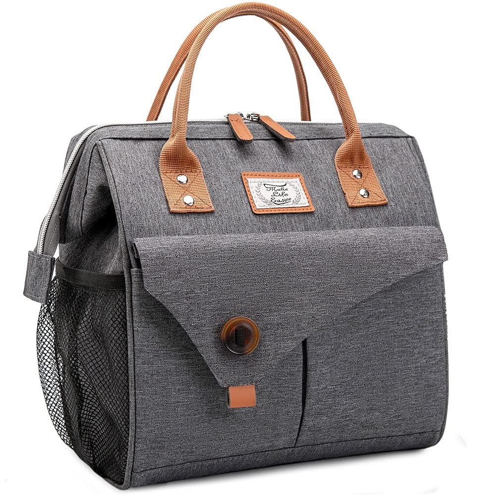 MAVL Women's Freezable Portable Lunch Bag - Durable Insulated Lunch Tote for Work, Office & School - Leakproof Cooler Lunch Box for Meal Prep & Picnics (Dark Gray)