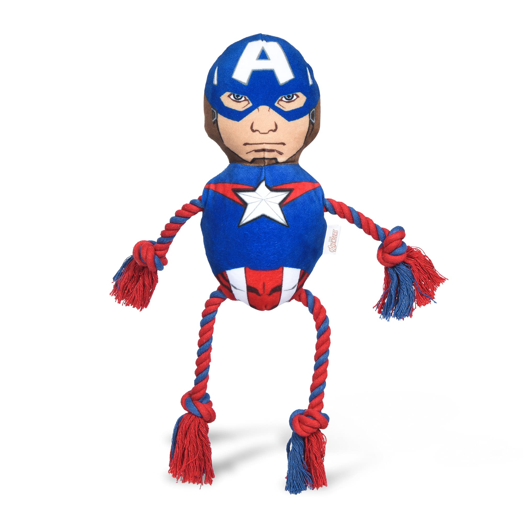Marvel Comics Captain America Dog Toy – 9 Inch Squeaky Rope Chew Toy for Small to Medium Dogs | Officially Licensed Pet Toy for Playtime & Training | Perfect for Indoor Fetch & Outdoor Adventures