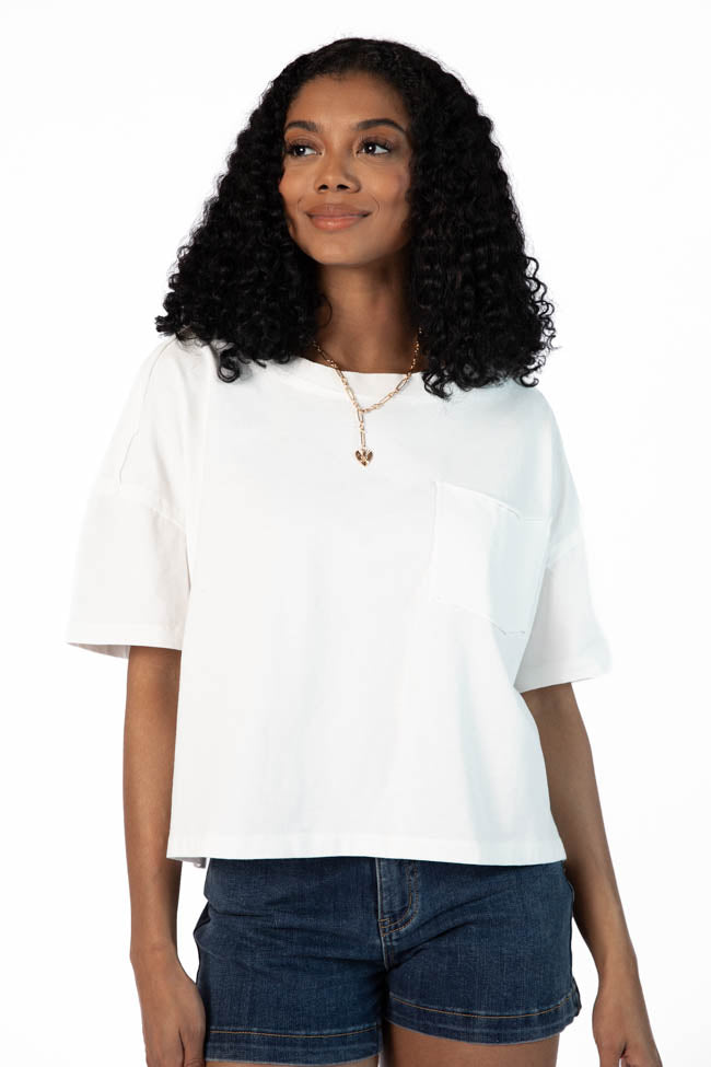 Soft Ivory Knit Pocket T-Shirt for Women - Comfortable Staple Tee for Casual Wear, Layering & Everyday Outfits