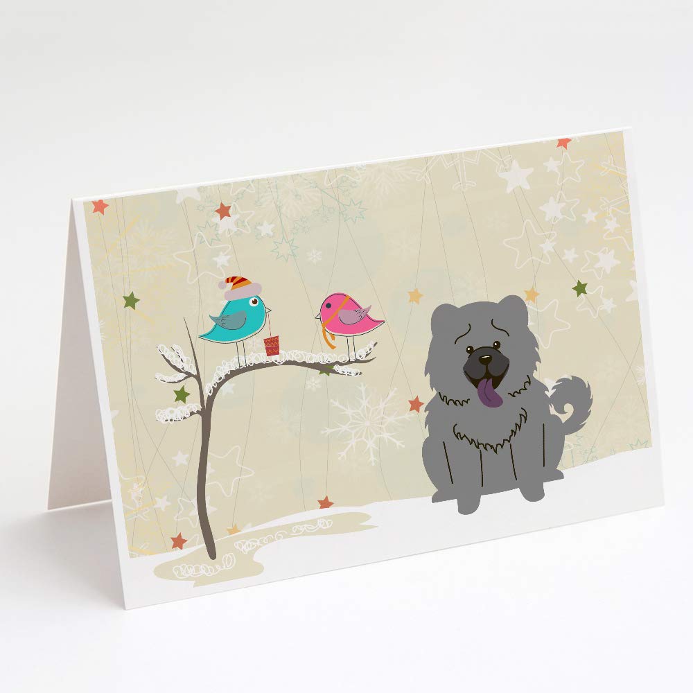 Blank Christmas Greeting Cards with Envelopes - Pack of 8 A7 Size 5x7 Whimsical Chow Chow Design Note Cards for Holiday Gifts, Friends Presents & Festive Correspondence