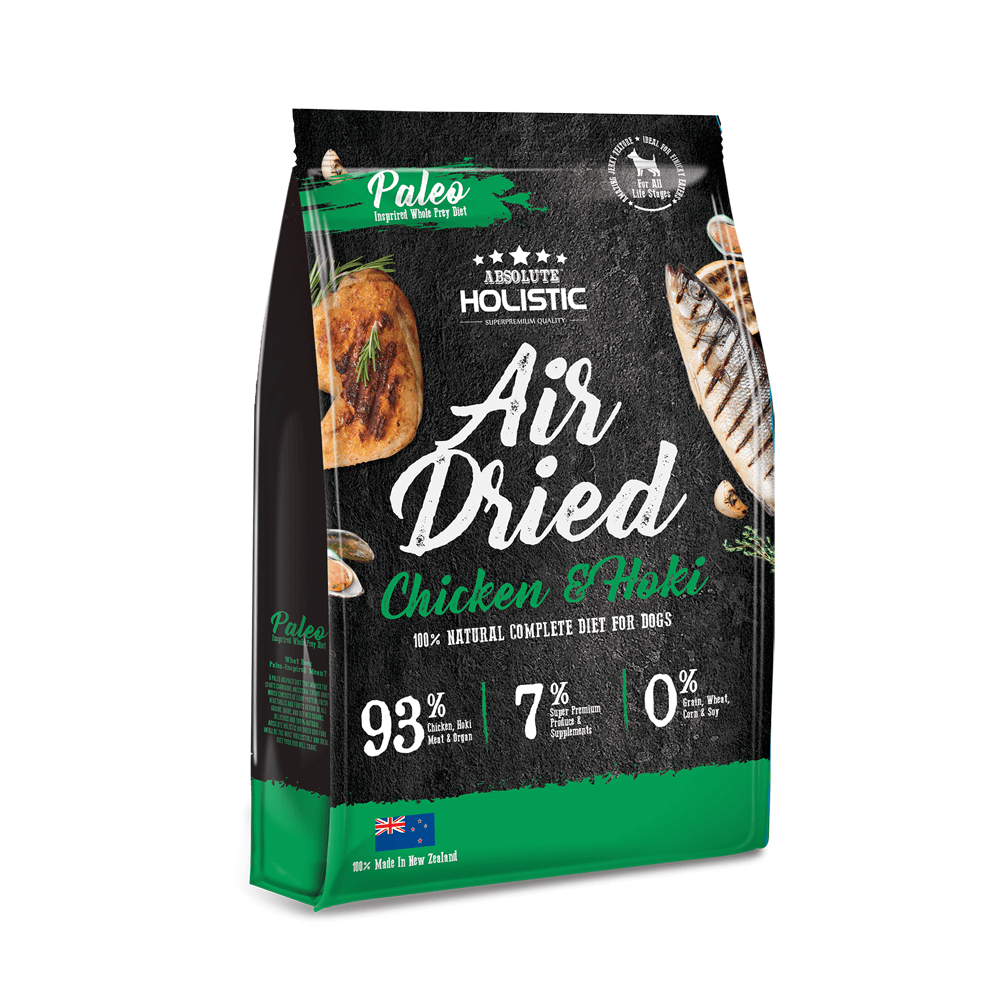 Absolute Holistic Air Dried Dog Food - Chicken & Hoki Recipe - 1kg - Grain Free, High Protein for Small & Large Breeds - Perfect for Travel, Training & Everyday Meals