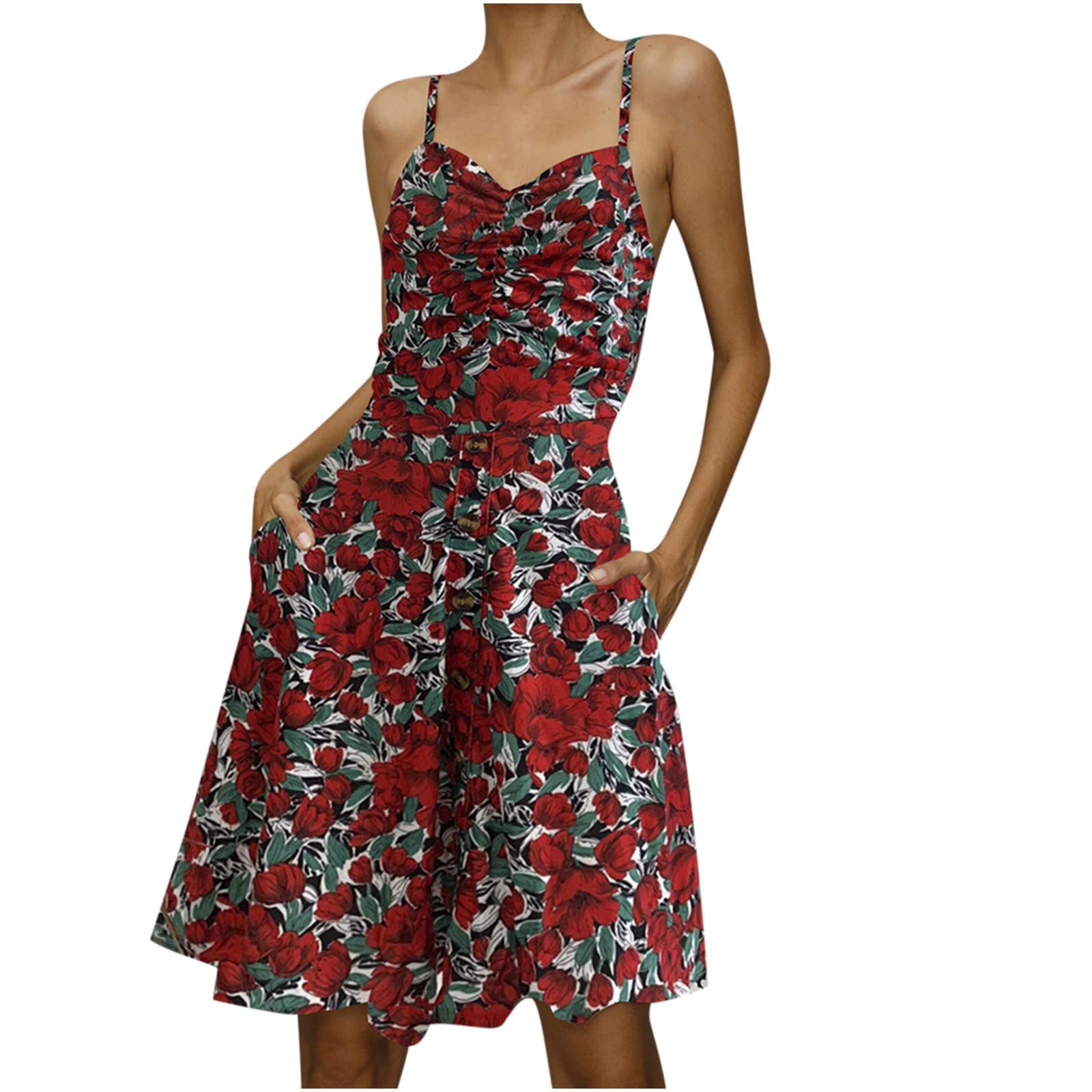 Women's Sexy Floral Print Spaghetti Strap Backless Mini Dress - Summer A-Line Short Dress for Beach, Party & Date Night
