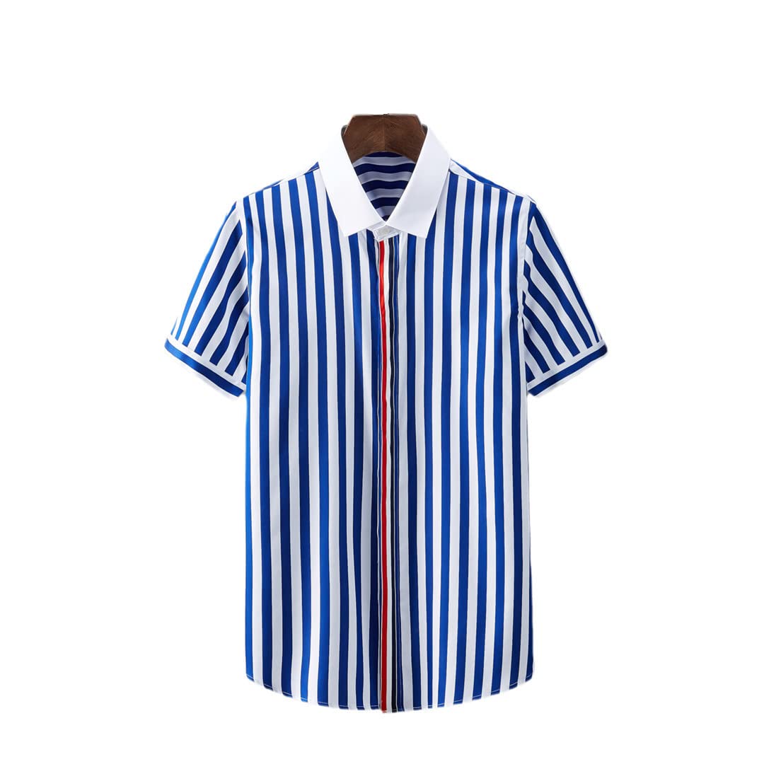 TOMQUEL Men's Striped Short Sleeve Dress Shirt - Casual Business & Party Wear - Perfect for Office, Cocktail Events & Summer Outings