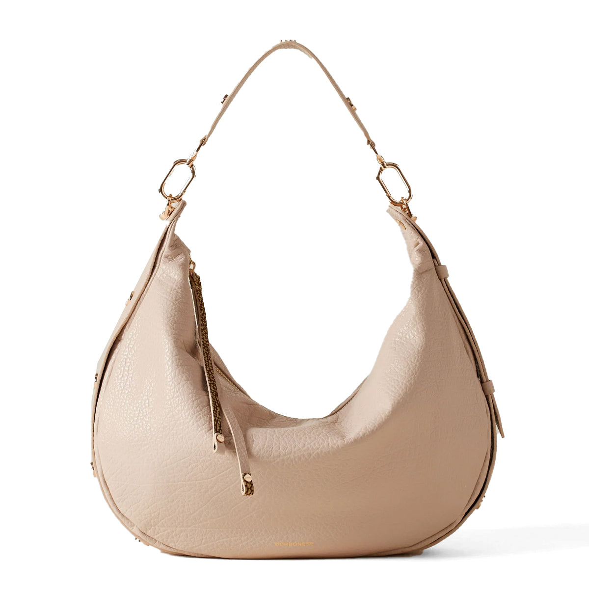 Borbonese Hobo Bag Oyster Medium Leather Handbag - Stylish Crossbody Purse for Women | Perfect for Work, Travel & Everyday Use
