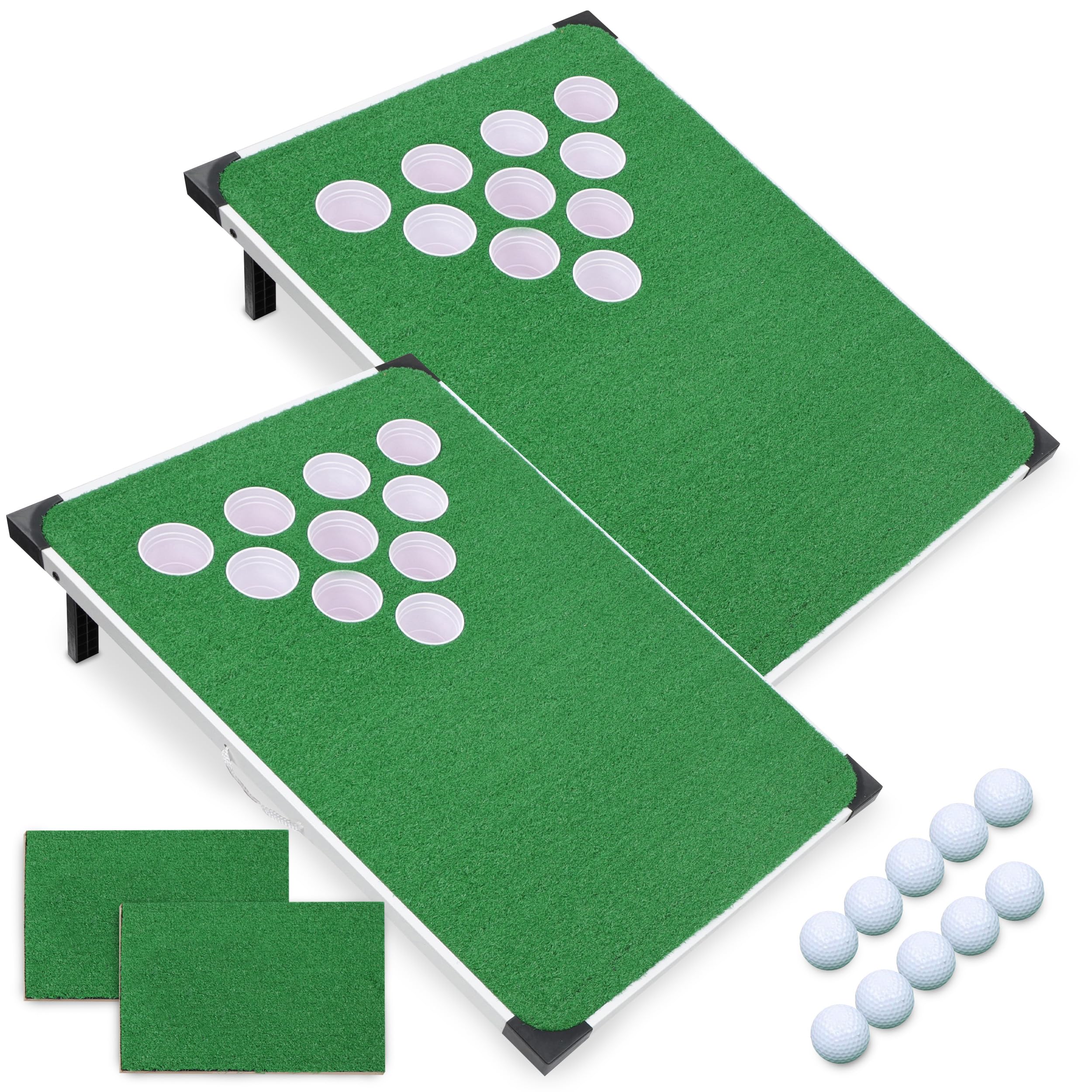 Premium Golf Pong Game Set - Portable Indoor/Outdoor Chipping Game with Turf Mats, Balls & Cups | Fun Backyard Party, Tailgate & Family Game Night Activity