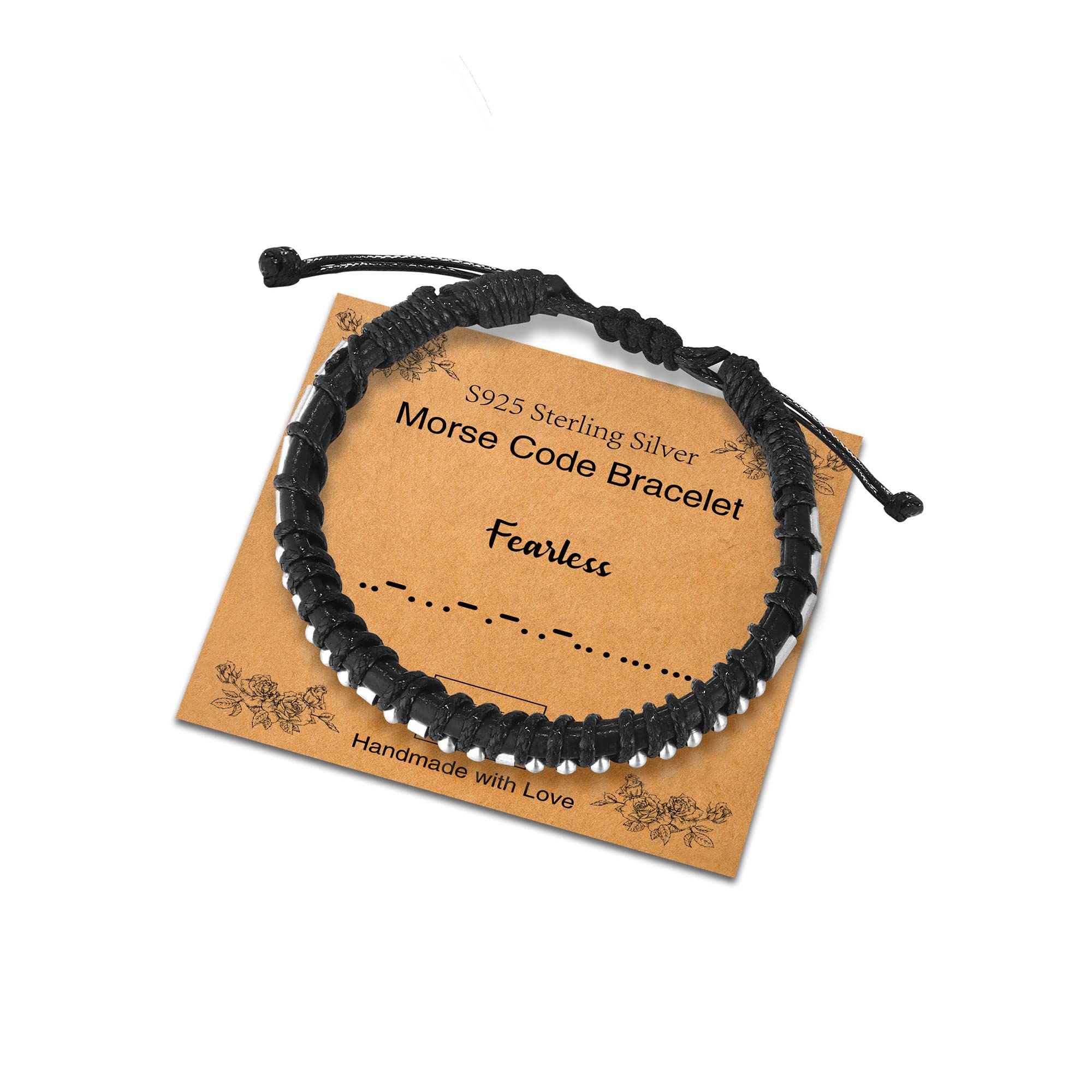 Sterling Silver Morse Code Bracelet for Women & Men - Adjustable Leather Cuff with Inspirational Message - Unique Birthday & Friendship Gift Jewelry for Everyday Wear & Special Occasions