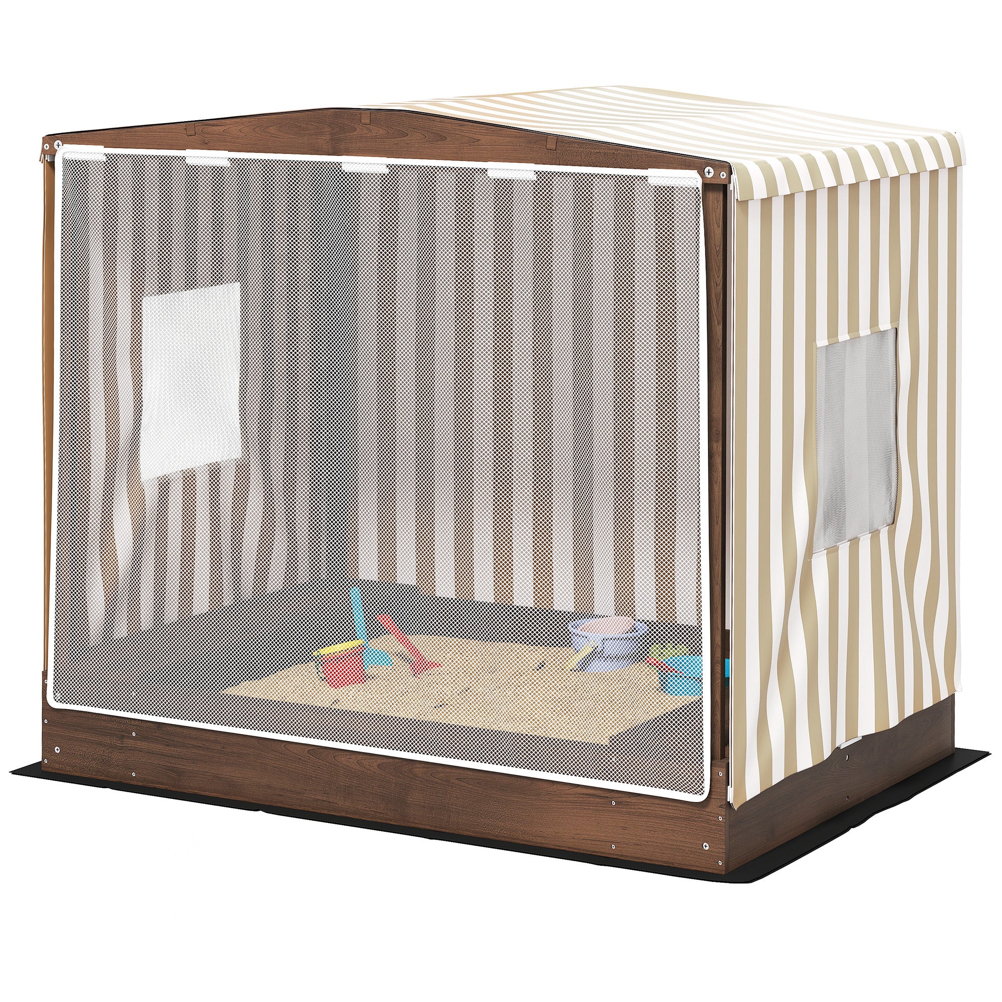 Qaba Kids Sandbox with Canopy Cover, Bench Seats & Bottom Liner - Outdoor Play Sand Box for Toddlers Ages 3-6 Years Old (56