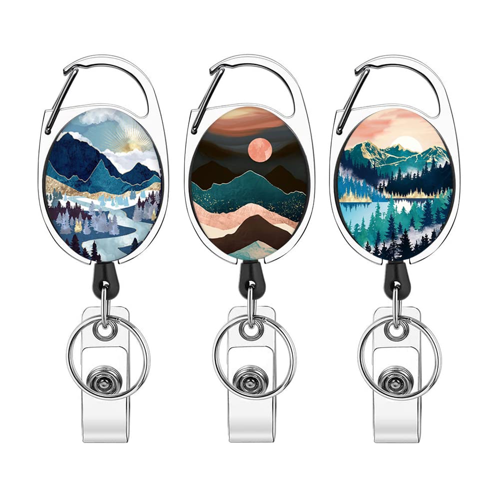 Heavy Duty Retractable Badge Reel with Carabiner Clip - 3 Pack ID Badge Holder for Nurses, Doctors & Office Workers - Sun Design - Perfect for Hospitals, Schools & Corporate Offices