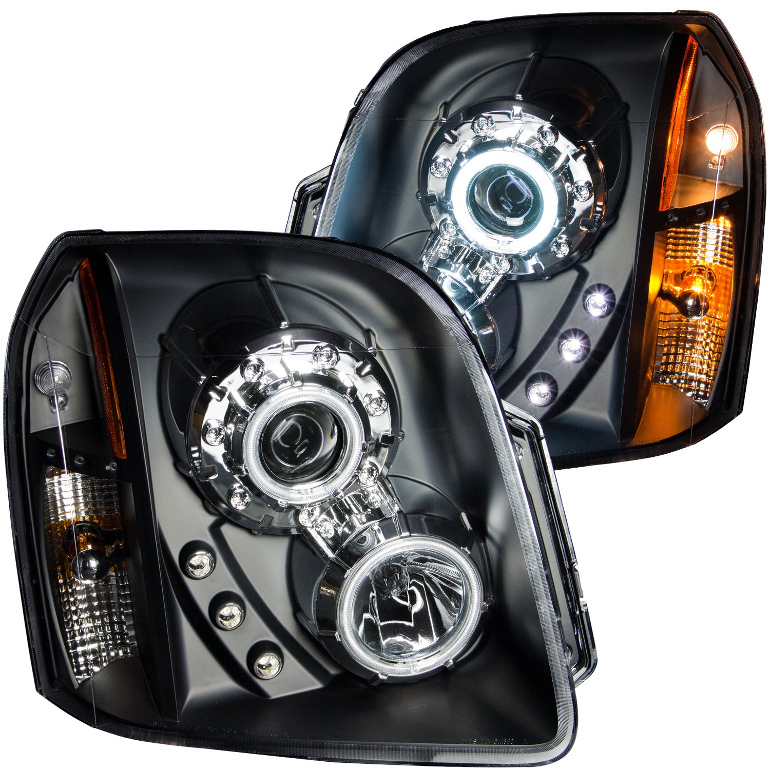 Anzo USA 111148 GMC Yukon Projector Halo Black Clear Amber Headlight Assembly - Pair for 2007-2014 Models | Upgrade Your Truck's Style & Night Visibility | Perfect for Off-Roading & Daily Driving